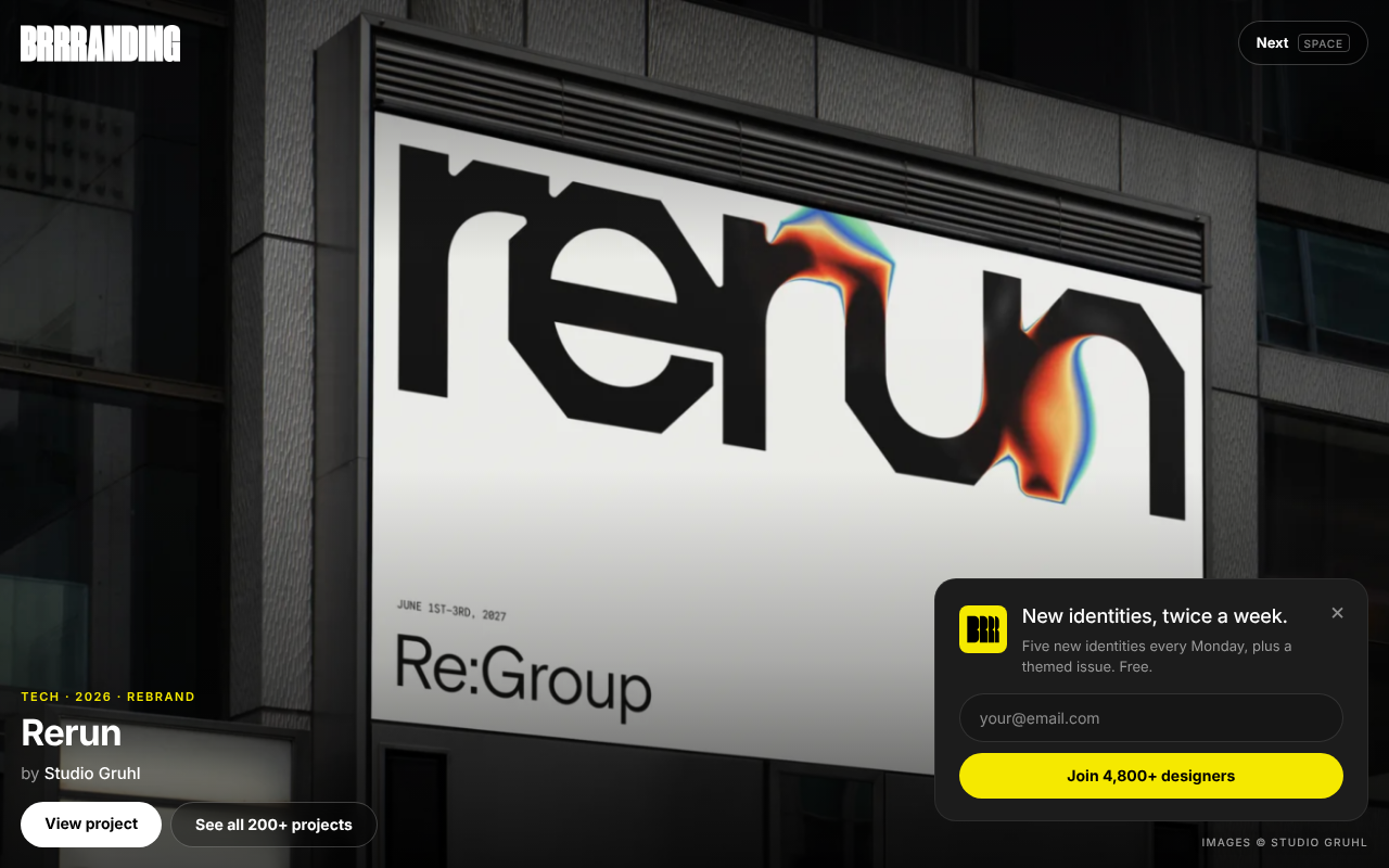 BRRRANDING new tab showing the Rerun identity by Studio Gruhl
