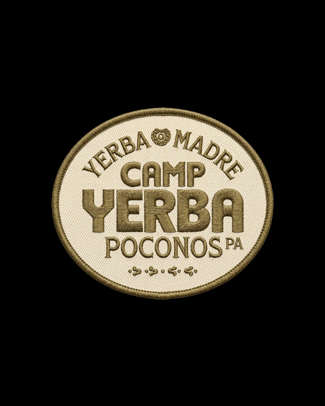 Round Yerba Madre Camp Yerba Poconos patch on black