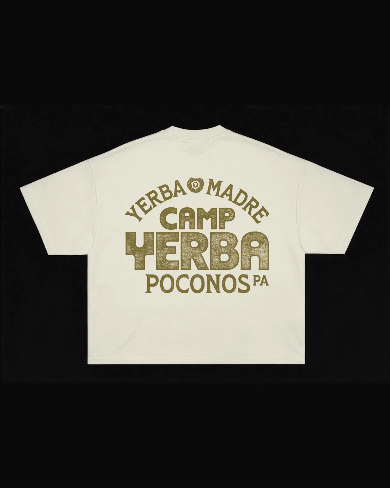 Cream Camp Yerba t-shirt with the Poconos badge on black