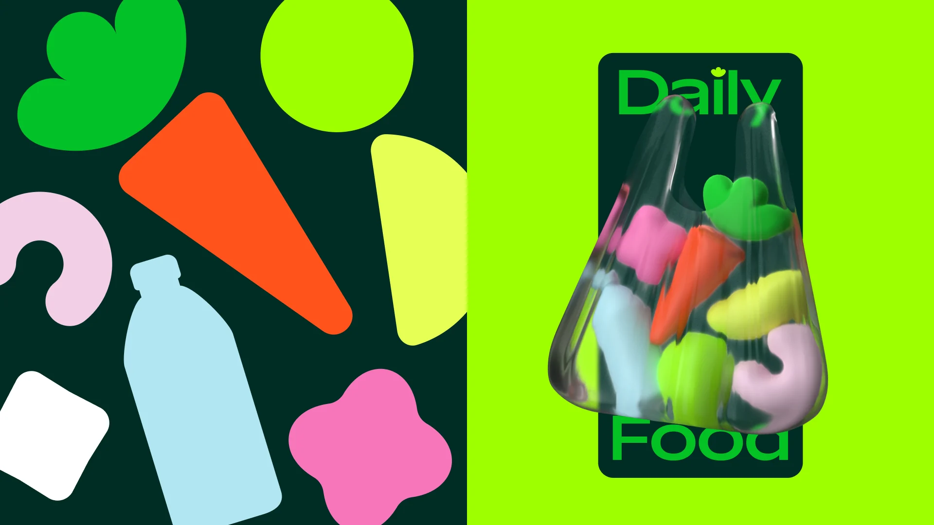 DailyFood product illustrations and the transparent bag poster