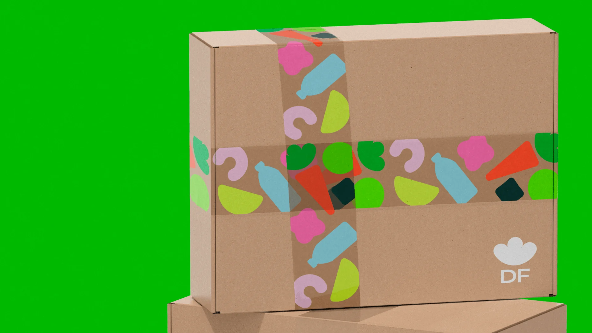 DailyFood shipping box with transparent tape printed with the product shapes
