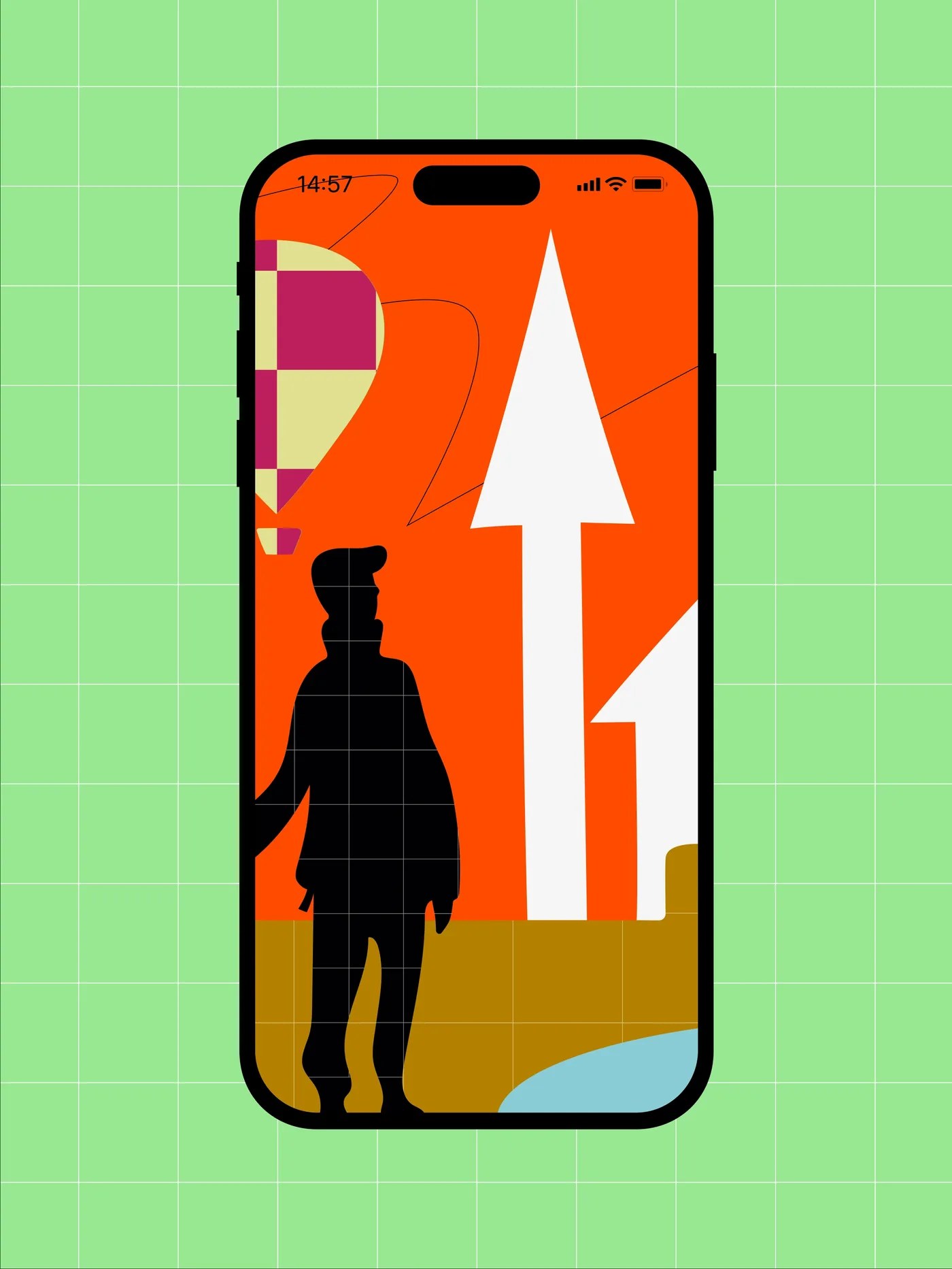 Phone poster with a figure stepping out of the screen