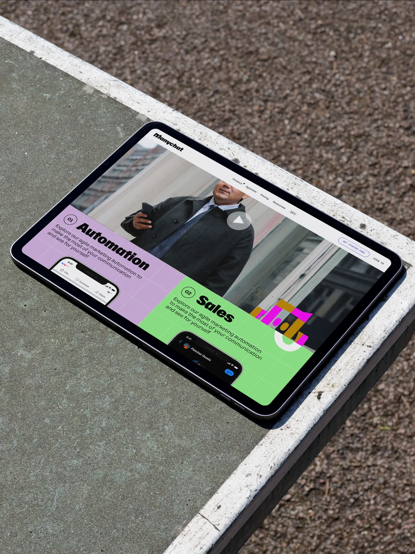 Manychat website on a tablet