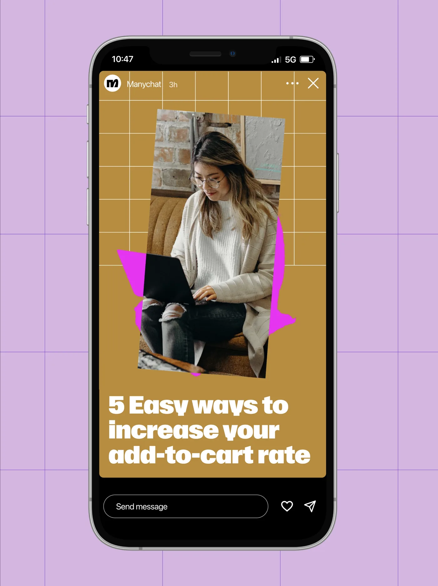 Instagram story on a phone inside the Beyond the Edge grid