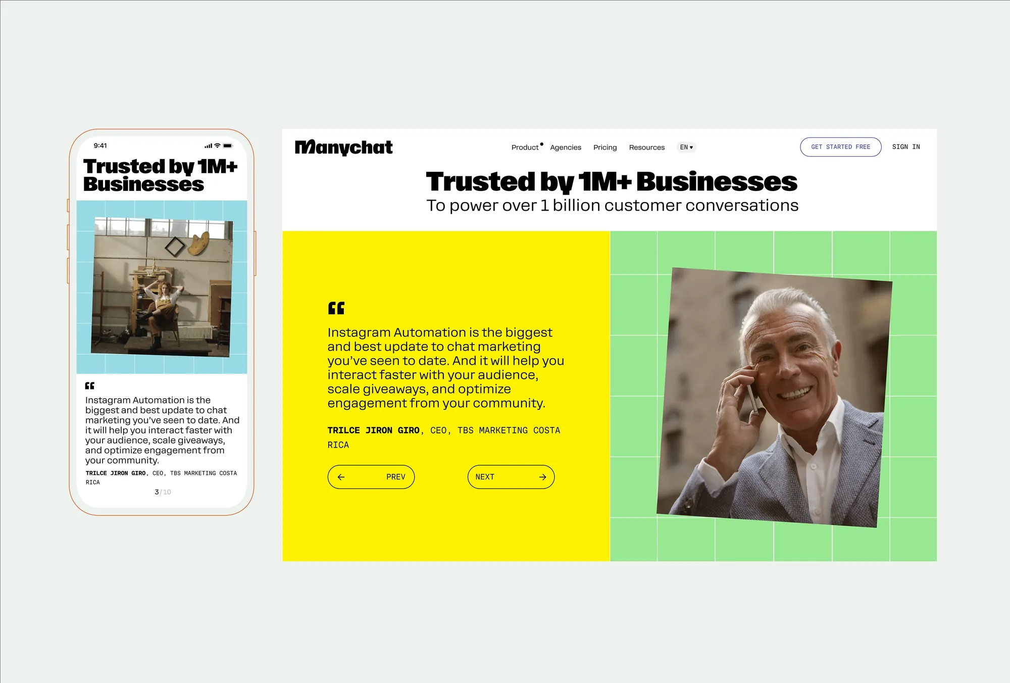Website section with customer stories