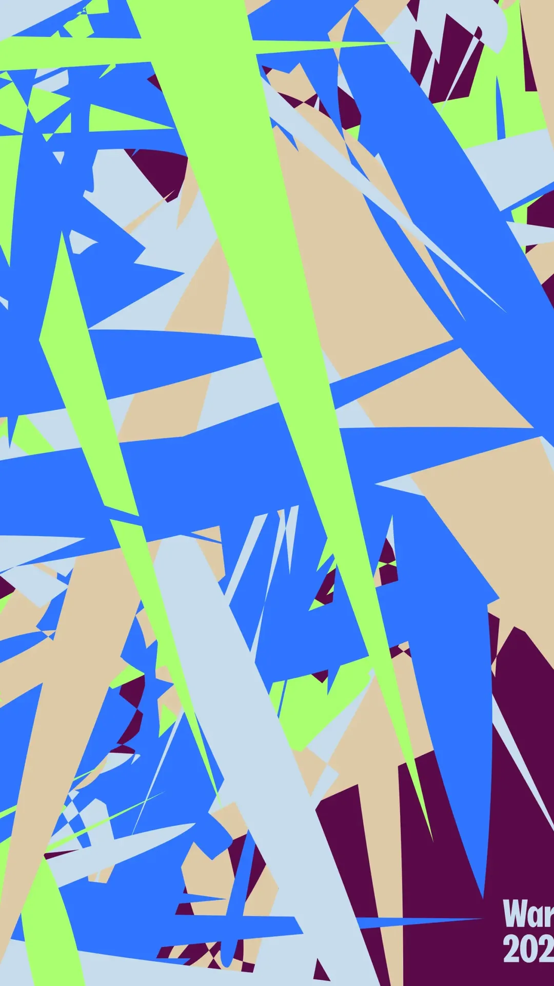 Abstract poster of dancing letter shards, Warm Up 2026