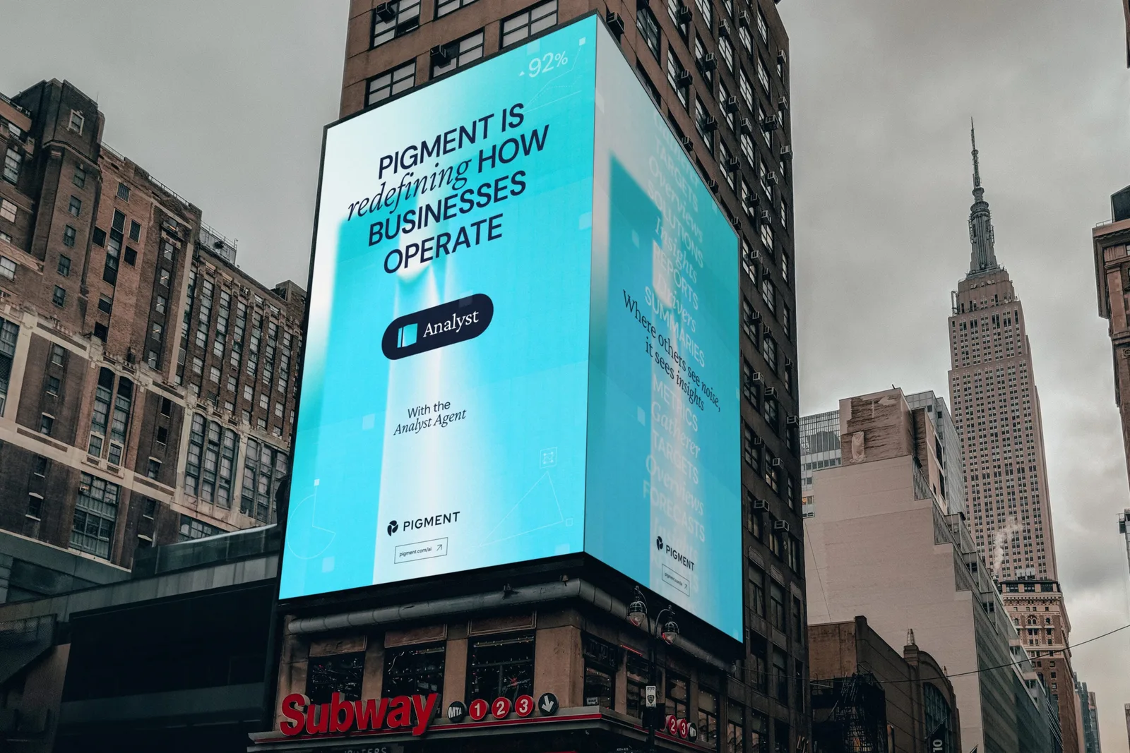 Times Square digital out-of-home screen for Pigment AI
