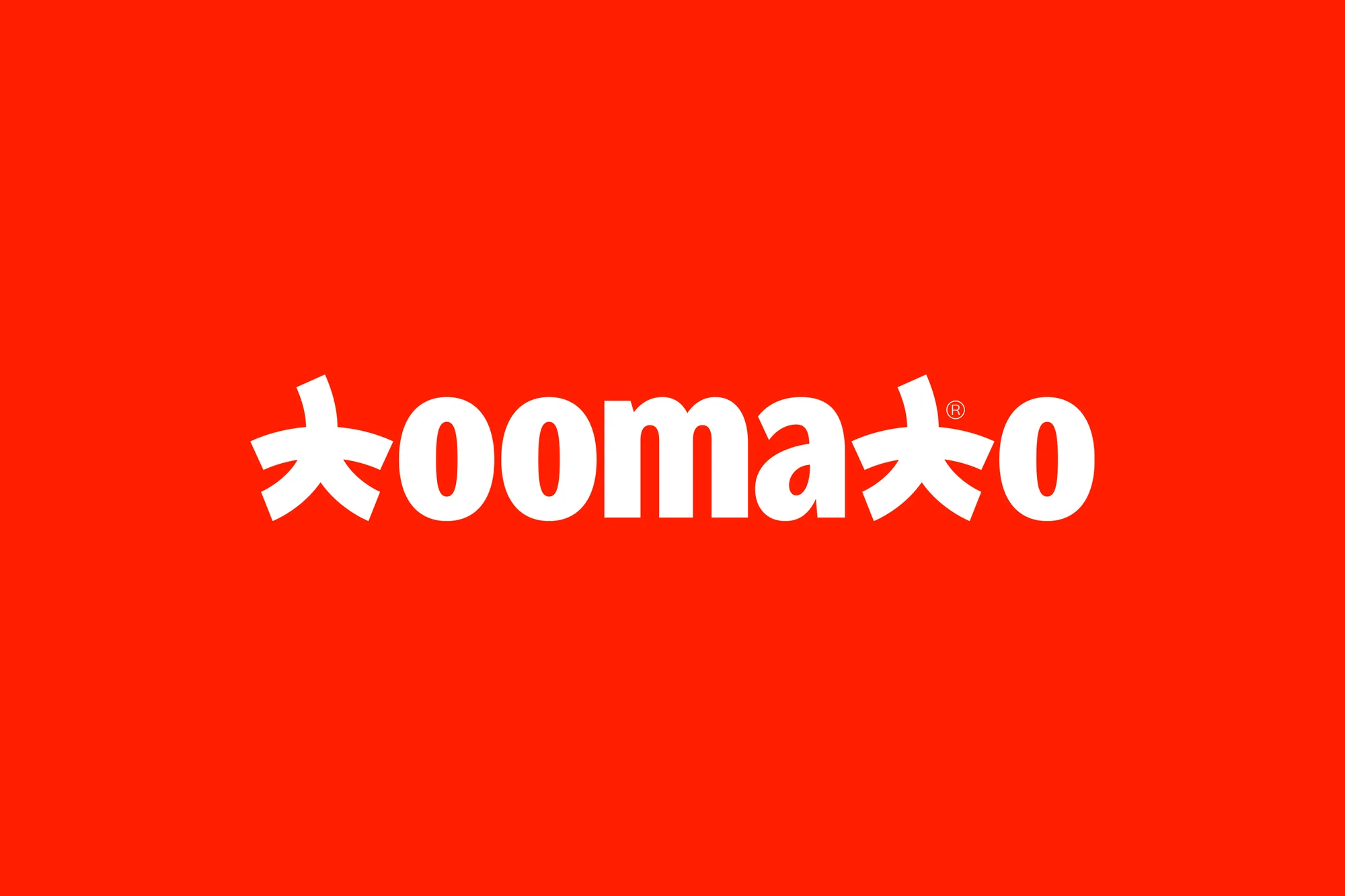 Toomato wordmark in white on tomato red, the stem standing in for each t